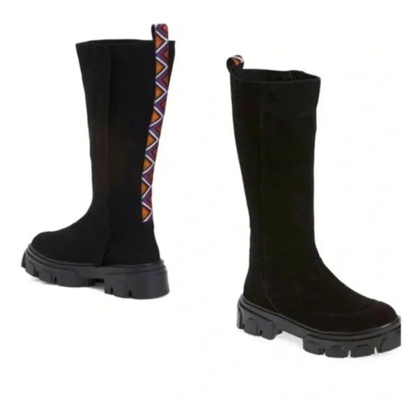 FARM Rio Embroidered Tall Faux Suede Lug Boot in Black  Sz: 10 - Picture 3 of 12